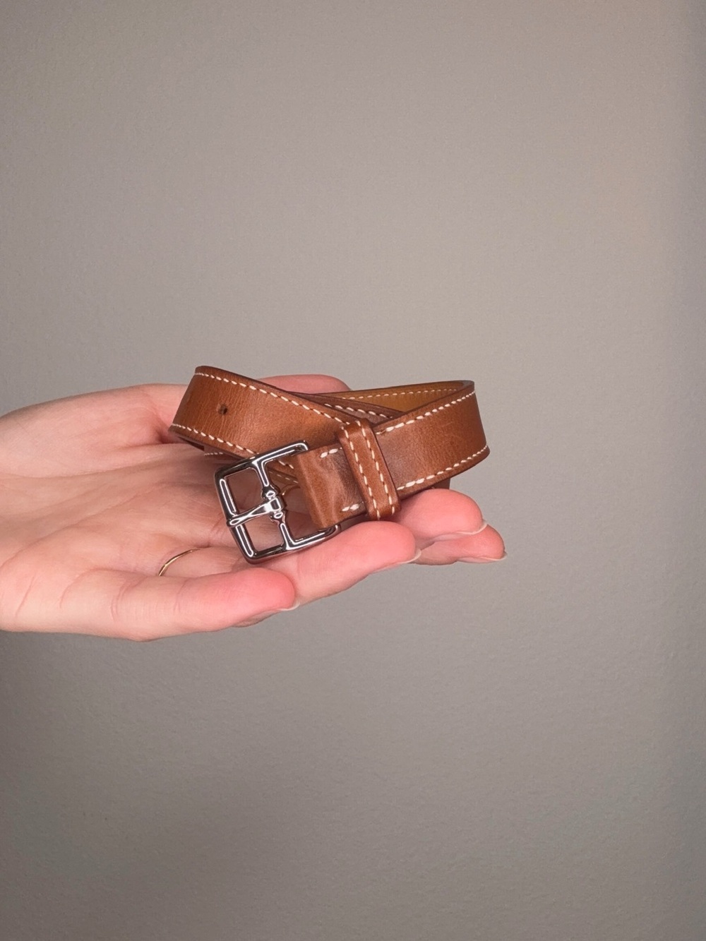 Hermes Brown Leather Men's Bracelet with Silver Buckle